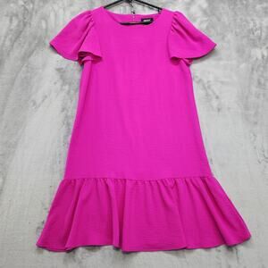 DKNY Dress Womens 6 Pink Flutter-Detail Ruffle Hem‎ Trapeze Shift Back Zip Party